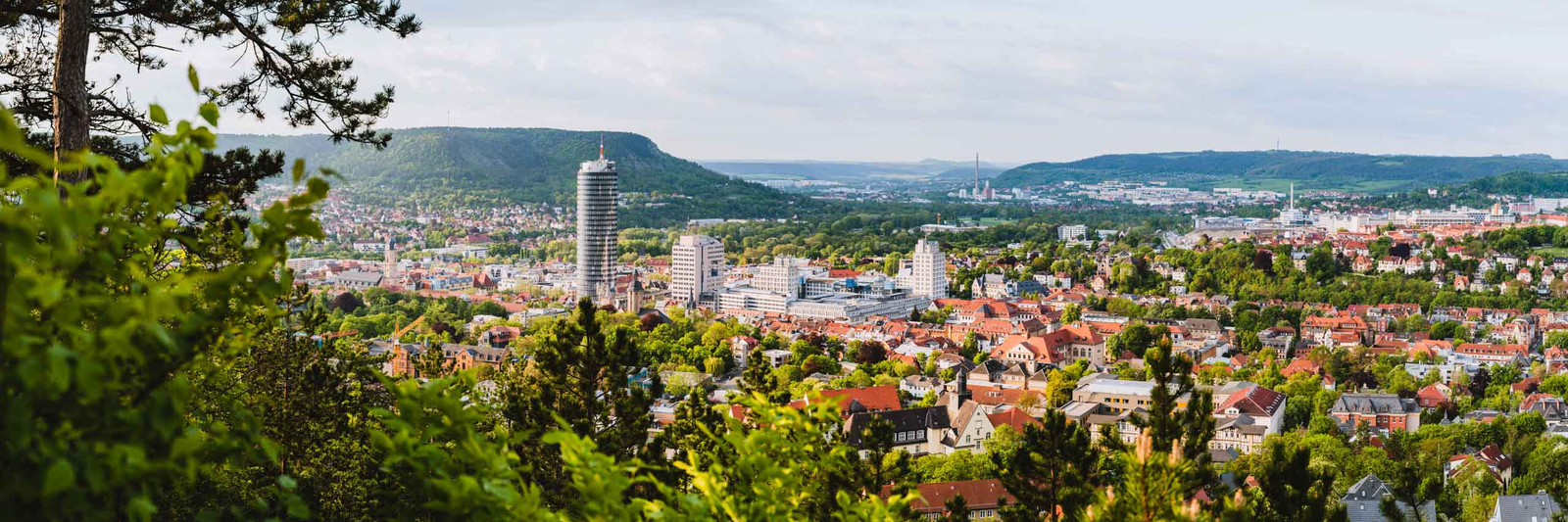 Jena Paradies im Sommer zum Sonnenaufgang als Panorama Foto für Wandbilder
