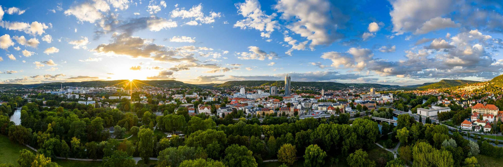 Jena Paradies im Sonnenuntergang als Panorama Bild