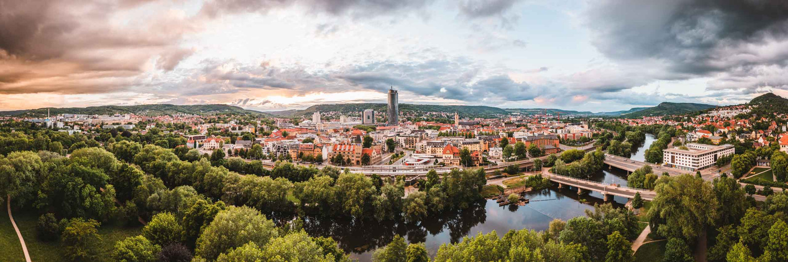 Jena Paradies mit Saharasand zum Sonnenuntergang als Panorama Bild